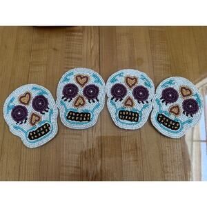 Day of the Dead Beaded Skull Coasters Set of 4